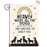 Pet Dog Memorial Garden Flag Heaven Where All The Dogs Garden Flag Pet Bereavement Yard Sign Rainbow Dog Memorial Banner - 12x18 Inch Double Sided Burlap