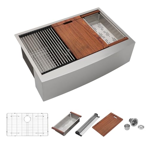 Mocoloo 30 Farmhouse Sink - 30 x 22 Inch Stainless Steel Undermount Kitchen Sink Workstation Ledge 16 Gauge Single Bowl Deep Basin Handmade Apron Front Farm Style Sinks by Mocoloo - Used condition - US$284.28