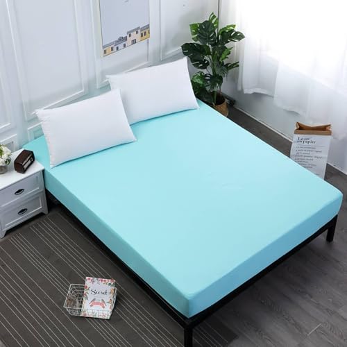 Image of ANAZOZ Bed Fitted Sheets Lake Blue,200 x 200 x 30 cm,Mattress Fitted Sheet Solid Color Single Bed Fitted Sheet Size