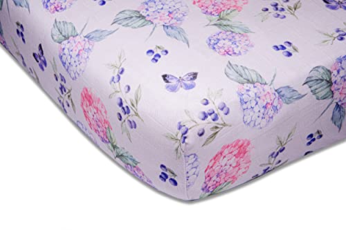 Image of immispace - Ultra Soft Muslin Crib Sheet | 30% Organic Cotton + 70% Rayon | Fit Standard Crib Mattress 52" x 28" | Machine Washable Girls & Boys | Newborns & Infants Gifts (Hydrangea)