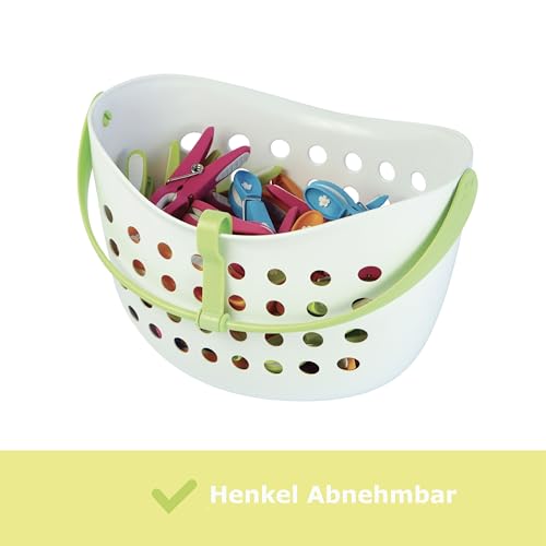 LAGUELLE - Korb mit 48 rutschhemmenden Klammern – Französisches Produkt – Korb weiß – Verschiedene Klammern (Grün, Blau, Orange, Rosa)