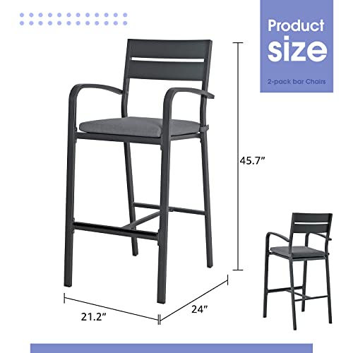 Soleil Jardin Outdoor Bar Stools Set Of 2 All-Weather Aluminum Barstools Bar Height Patio Chairs With Cushions For Backyard Balcony Pool, Dark-Grey #TOP2