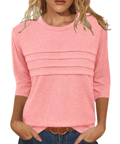 JomeDesign 3/4 Length Sleeve Womens Tops Round Neck Casual Tunic ...