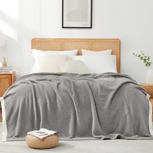 Couverture lit réversible grise en microfibre douillette chaude - 8