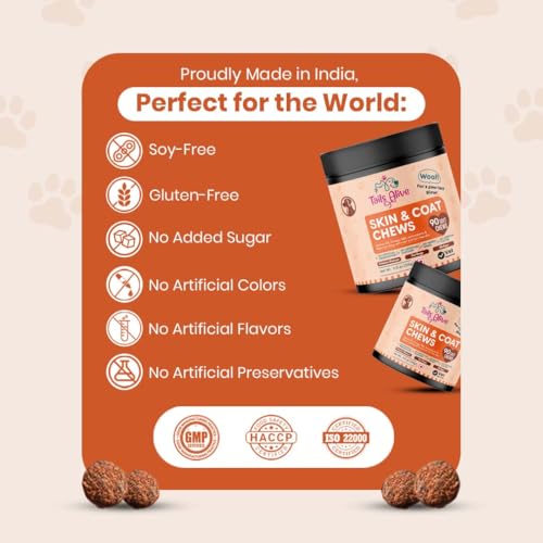 Image of Omega 3 & 6, Salmon Oil Skin & Coat Supplement for Dogs | with Krill Oil, Biotin, Collagen & Zinc | Promotes Shiny, Healthy Coat | 90 Soft Chews