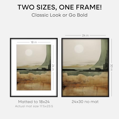 Image of Homeforia Poster Frame 24x30 Black, High End Oak 24x30 Wooden Picture Frames with Mat 18x24 in Photo, 24 x 30 Large Wood Frame Matted to 18 by 24 Print, 30x24 Frame, Tempered Glass, Wall Kit, Set of 1