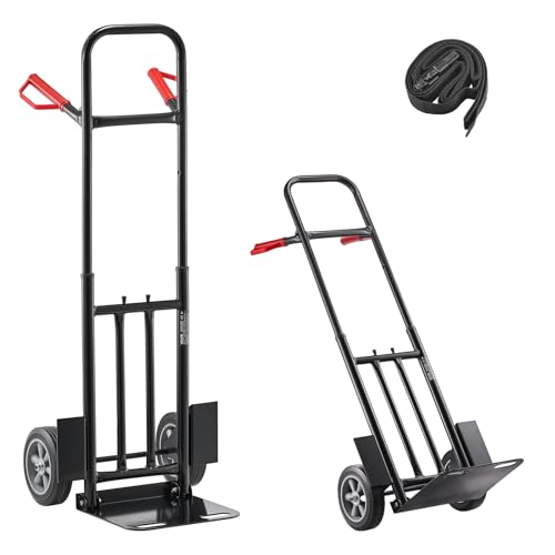 VEVOR Hand Truck, 272 kg Load Capacity, Heavy-Duty Hand Truck Dolly with Wheels & Telescoping Handle, Portable Trolley Dolly with Tie-Down Strap for Moving Home, Office, Warehouse, Supermarket