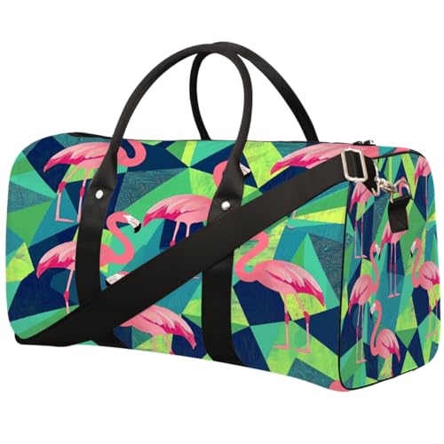 Pink Flamingos Geometric Background Travel Duffel Bag Sports Tote Gym Bag Waterproof Tear-Resistant Carry On Overnight Bag Foldable Weekender Bag for Gym Travel Getaway Beach Sports