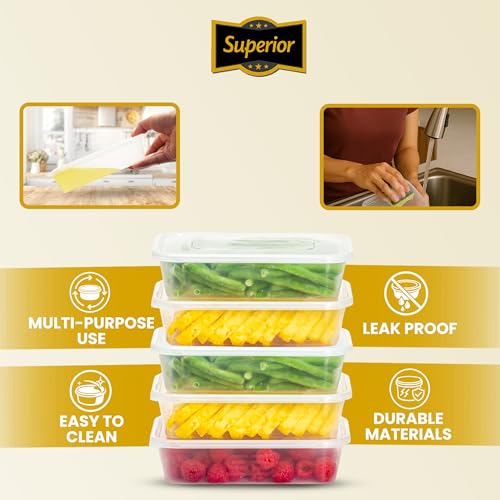 Image of Superior Takeaway Containers with Lids - 20 Pcs Durable 500ml Crack-Resistant Rectangular Food Containers with Lids -Microwave Safe Leak-Proof Takeaway Containers- Perfect for Meal Prep & Food Storage