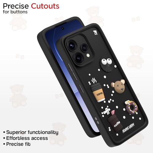 Image of Pikkme Back Cover for Oppo Reno 15 5G | 3D Bear Silicone Cute & Fun Coffee Cartoon | Full Body Protection Bumper Case (Black)