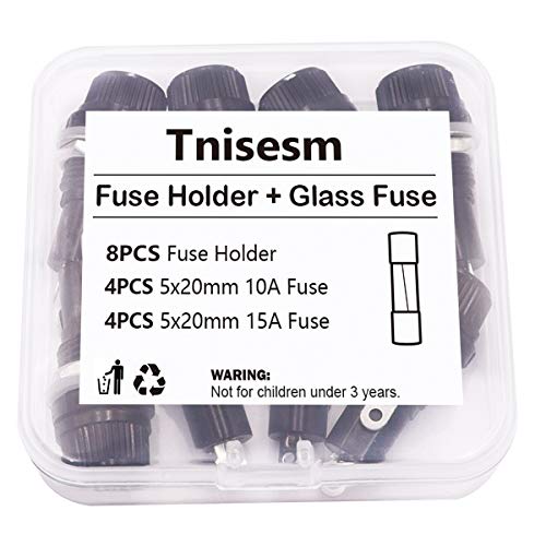Tnisesm DZ+10A15A 8 Pcs Panel Mounted 5X20Mm Screw Cap Fuse Holder Socket Ac 250V 10A/Ac 125V 15A Black With 8 Pcs Glass Tube Fuse thumb #4