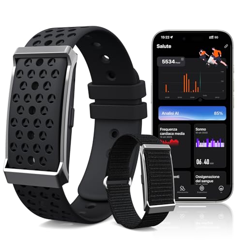 iSo Tech Smart Fitness Tracker senza Schermo con AI Analisi, Smartwatch Smart Band Bracciale Attività Frequenza Cardiaca & Sonno 24/7, Batteria da 35 Giorni, 170+ Sport, Non Abbonamento Richiesto IP68