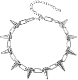 Gothic Bullet Spike Rivet Necklace for Women Girls Punk Streetwear Handmade Adjustable Vintage Halloween Rivet Choker Necklace Jewelry