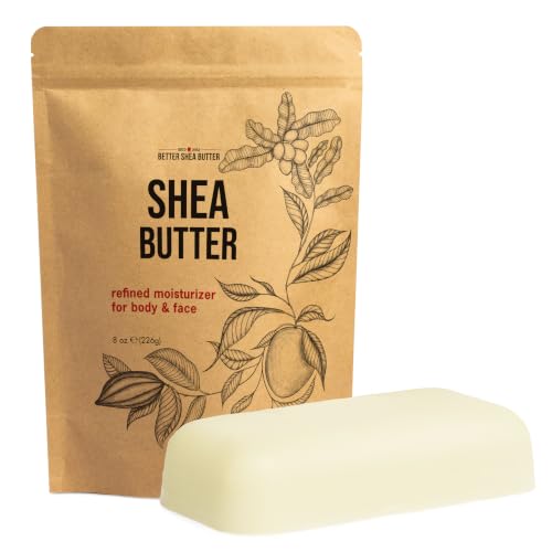 Refined Shea Butter Unscented - 100% Pure African Shea Butter for Hair and Dry Skin - Use for Soap Base Face and Body Moisturizer for DIY Whipped Body Butter and Lip Balm 8 oz Bar