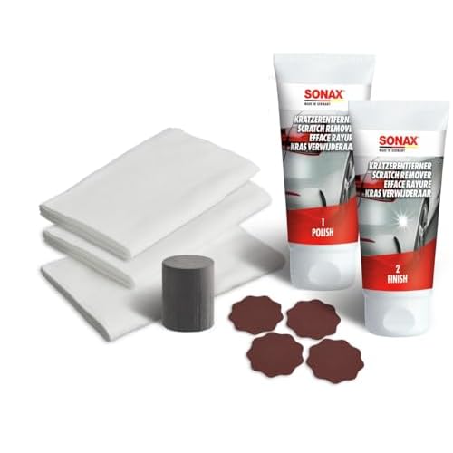 SONAX KratzerEntfernerSet Lack (50 ml) zur manuellen Beseitigung von lokalen Kratzern und Schrammen aus Klarlacken | Art-Nr. 03059410