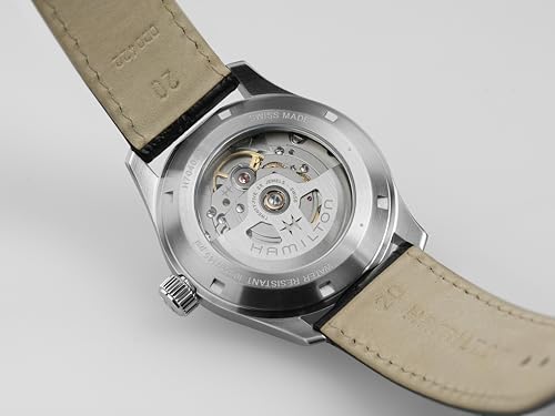 Image of Hamilton Khaki Field Murph Automatic Men's Watch, 38mm Stainless Steel Case, Swiss Made, White Dial Analog Wrist Watch for Men, 100m Waterproof, Sapphire Crystal, 3-Hand Movement, Calf Leather Strap
