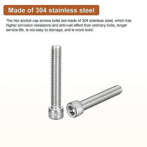 DTGN 5/16-18x2" Socket Head Cap Screws Bolts, 10Pcs 304 Stainless Steel 18-8, Machine Hex Socket Screw, Hex Drive - Image 3