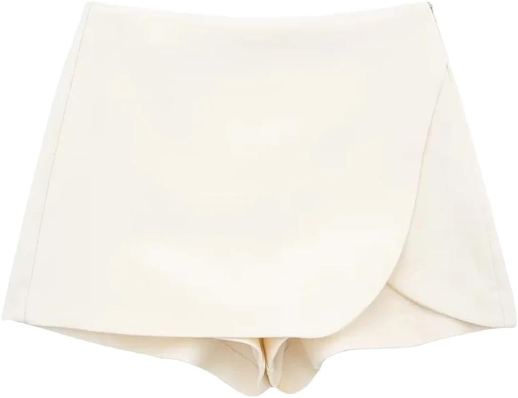 Women Solid Mini Skirt High Waist Zipper Shorts Wrap Asymmetric Casual Skorts Skirts