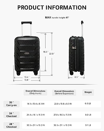 Luggex Carry On Luggage 22X14X9 Airline Approved With Spinner Wheels-20 Inch Pp Expandable Suitcase With Wheels- Lightweight Travel Suitcase Tsa Approved(Black Luggage) #TOP6