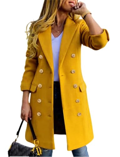 Womens Fall Winter Wool Coats Double Breasted Midi Peacoat