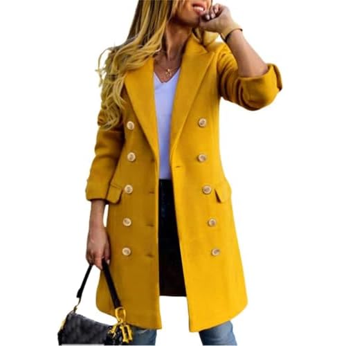 IDEALSANXUN Womens Fall Winter Wool Coats Double Breasted Midi Peacoat Trench Coats