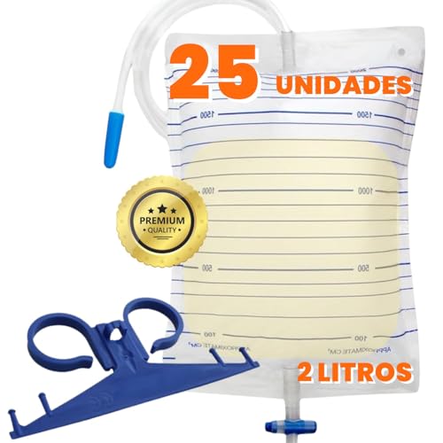 OrtoPrime Bolsas de Orina 2 Litros PACK 25 UNIDADES Bolsa Orinal Adulto VÁLVULA T ANTIRREFLUJO Bolsa de Urinario HOMBRE Y MUJER Bolsa de Drenaje Orina - Bolsas Sonda con GRIFO Bolsa Orina TUBO 120cm