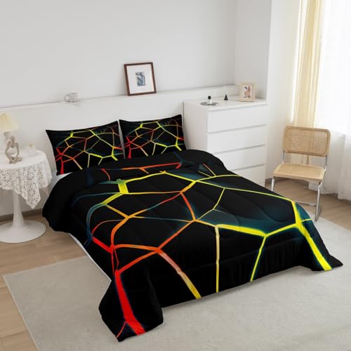 Image of Feelyou Honeycomb Comforter Set Yellow Stereoscopic Honeycomb Comforter for Kids Boys Girls y2k Hexagonal Bedding Set Beehive Hexagon Duvet Set Simplistic Room Decor Quilt Twin Size Boys