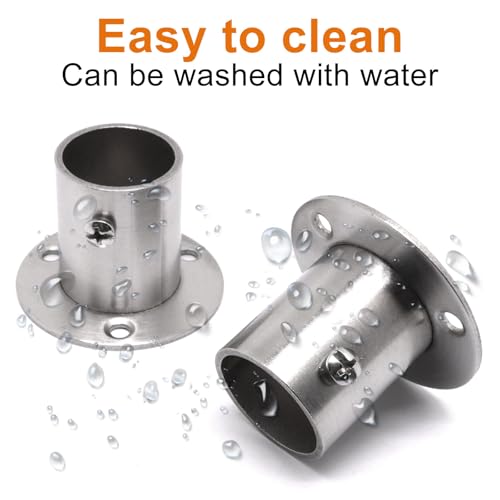 S SYDIEN 4PCS Closet Pole Socket, 1 Inch Stainless Steel Closet Rod Bracket High Flange Heavy Duty Closet Rod Holders for Wardrobe Curtain Shower, O-Shaped with Screws, Silver