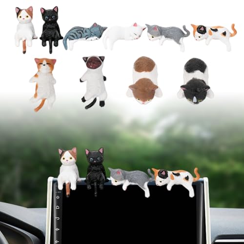 XAVURO 10 Mini Figurines et décorations en résine représentant des Chats–pour Bureaux, Tableaux de Bord de Voiture, écrans d'ordinateur–Idéales comme décoration de Table et Ornements animaliers
