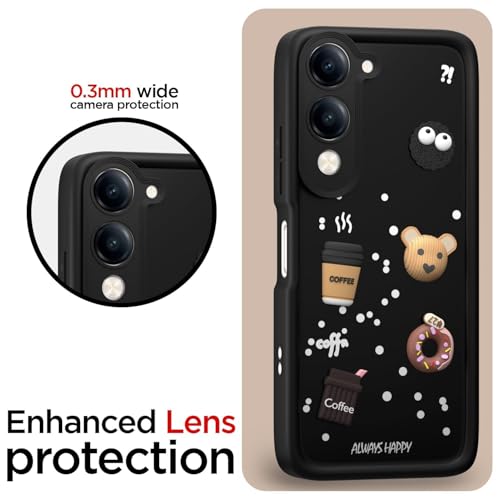 Image of Bintage Cute Fun Taddy| 3D Ball Bear| Donut| Coffee Rubber Case Camera Protection Back Cover Compatible for Vivo T4 Lite 5G - Black