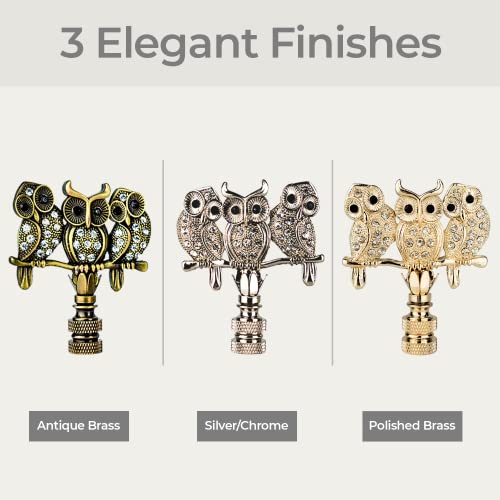 Image of Royal Designs, Inc. 3D Two-Sided Rhinestone Owl Trio Lamp Finial, F-5104AB-2, Antique Brass, Pack of 2