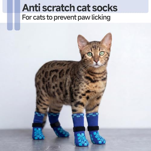 Image of ROZKITCH 2 Pairs Small Dog Socks, Soft Paw Protectors Dog Stop Licking Paws Anti Slip Socks Bandages for Paws Winter Warm Paw Covers to Stop Licking Pomeranian, Miniature Dachshund, Maltese Blue S
