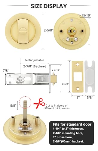 goldenwarm Brushed Nickel Round Pocket Door Lock, Pocket Door Hardware for 2-1/8'' Round Bore Hole, Pocket Door Handles Fit 1-1/4'' to 2'' Thickness Sliding Door 2-3/8'' Latch 1 Pack