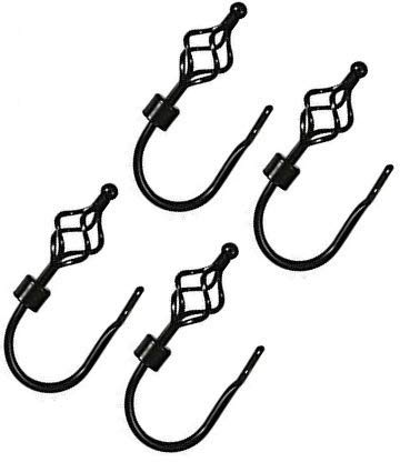 TEJATAN - Curtain Holdbacks for Draperies – Color - Black, Set of 4 (2 Pairs) (Can Also be Known as - Curtain Hooks for Wall, Curtain Holdback, Curtain Ties, tie Backs for Curtains, Pullbacks)