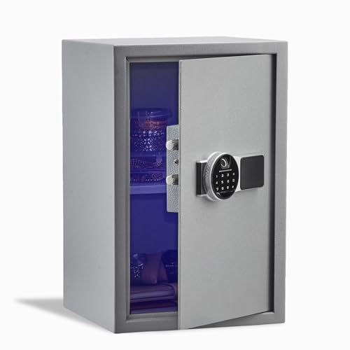 Image of Amazon Basics 55 Liters Fingerprint Safes for Home & Office - Fingerprint Lock 3-in-1 | locker safe with Motorized Door Locking Mechanism | Size : 55 H x 35 W x 36 D(cm) | Grey | Weight: 25 Kgs
