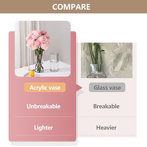 Koelaa 3 Piece Set Transparent Acrylic Flower Vases, Unbreakable - Image 2