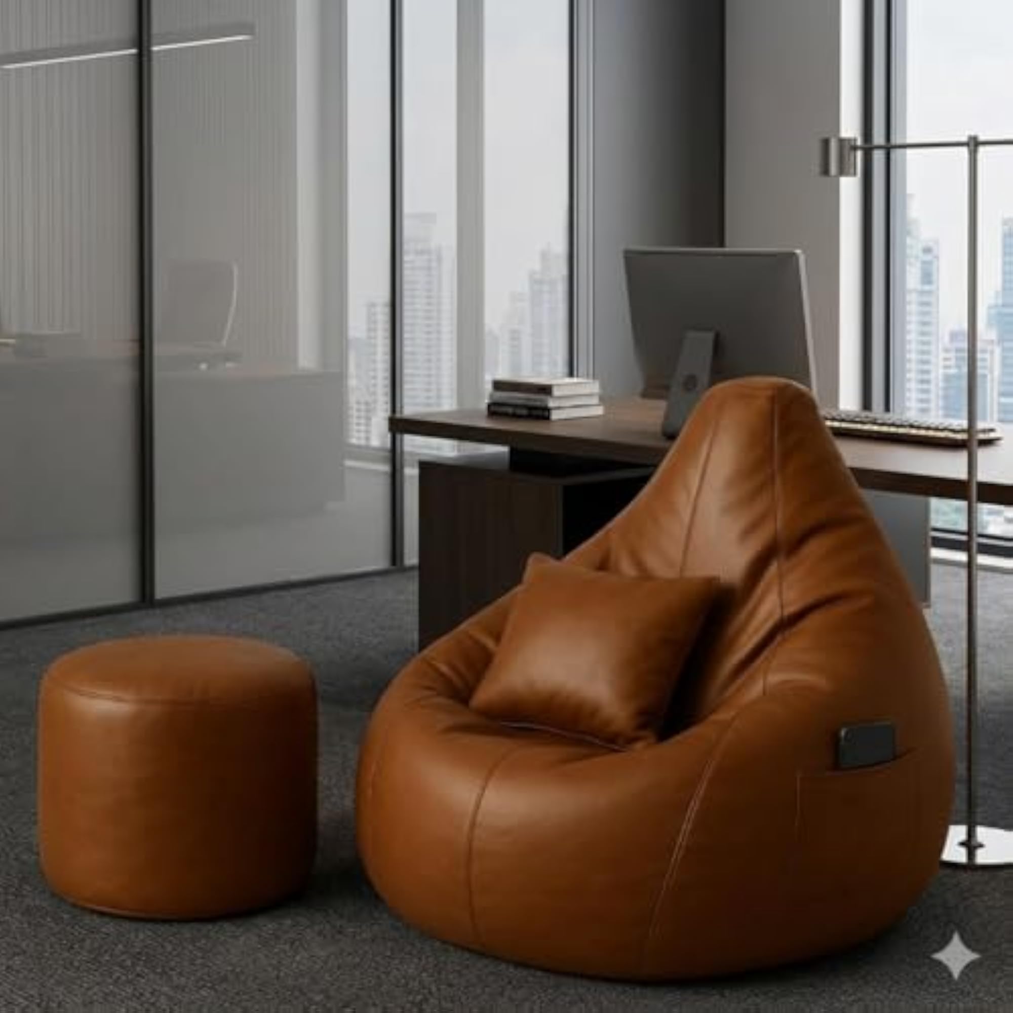 Leatherette Bean Bag Chair Cover, Brown