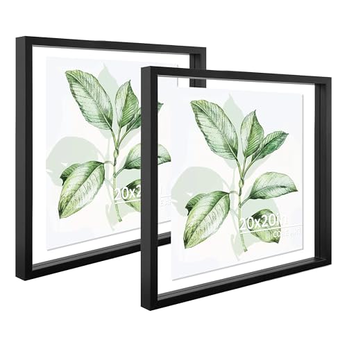 CORE ART 20x20 Floating Picture Frame Set of 2,Double Plexglass Floating Frame for 8x8,10x10,12x12,16x16 Pictures,Wall or Tabletop Display,Black
