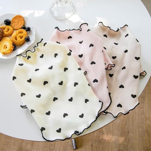 Yaopelky Haustierkleidung für kleine Hunde und Katzen, Sommer, Herbst, Herzmuster, dehnbar, Rüschen, langärmelige Outfits für Chihuahua, Schnauzer, Shih Tzu, Yorkie (Kaffee, M)