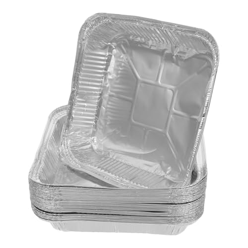 Housoutil 30 Bandejas de Aluminio Desechables para Hornear, Tamaño 8 X 8, Uso Versátil y Conveniente para Cocina y Hogar, Paquete de 30 Unidades de Papel Aluminio