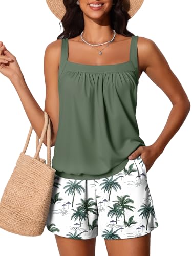 Summer Mae Blouson Womens Tankini Swimsuits 2026 Modest Tummy Control Bathing Suits Swim Shorts with...