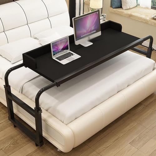 Extendable Rolling Mobility Table Over Bed,Bedtable Adjustable Height Rolling Overbed Table with Wheels for Laptop Eating- Swivel Table for Medical Use- Long Mobile Food Tray Desk