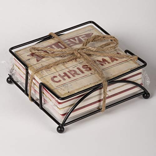 Primitives By Kathy 4 Inches Square Believe Stone Coaster Set Home Decor, 1.75 In H X 4.5 In W X 4.5 In D - Image 2