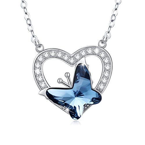 Crystal Butterfly Necklace for Women,TRISHULA 925 Sterling Silver Heart Pendant Jewelry Forever love Gifts for Women and Girl