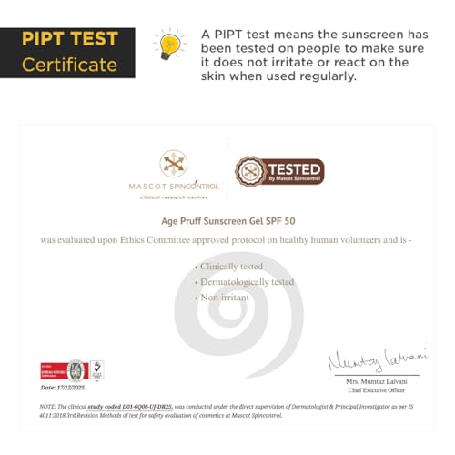 Image of Age Pruuf Deep Hydrating Sunscreen Gel SPF 50 PA+++ | Intense Moisturiser, Broad Spectrum UVA /UVB Protection | Sensitive-Skin Friendly, No White Cast, Water Resistant | Hypoallergenic | Non-Comedogenic | For Dry & Combination Skin | 50 g Pack of 1 | For Men & Women