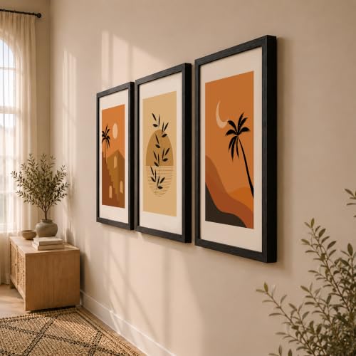 Image of NoWorries Minimalist theme coconut tree wall paintings for home decoration /Tree art wall frames for wall decor Set of 3 Frames (Theme-Nature) (Pattern-Minimal) (Art-14, 17x25inch)