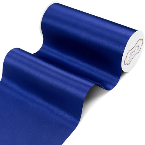 Kryvus Dark Royal Blue Satin Ribbon, 8" x 22 Yards Wide Dark Royal Blue Ribbon, Solid Large Ribbons for Cutting Ceremony, Grand Opening, Wedding Chair Sash, Car Decor, Gift Wrapping, Party Decoration