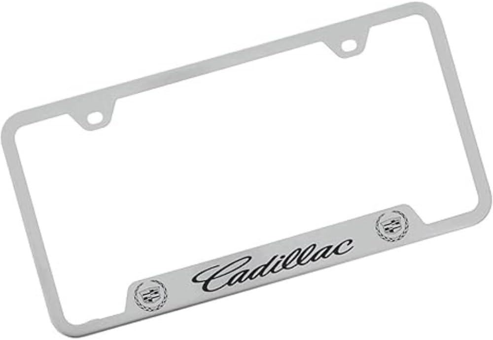 Au-TOMOTIVE GOLD INC. Officially Licensed Laser Etched Stainless Steel Cut-Out License Plate Frame for Cadillac (Chrome)