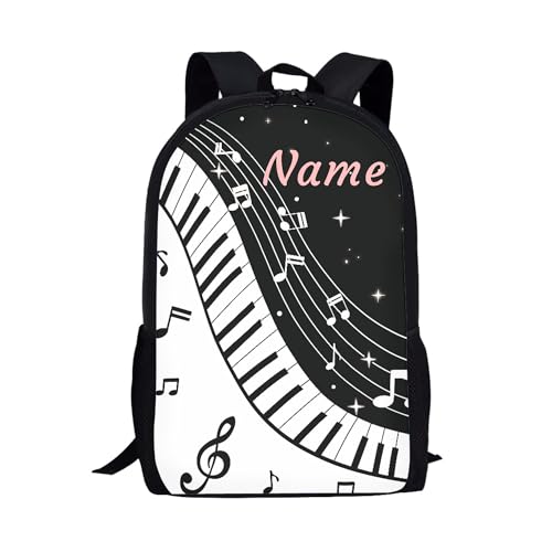 Belidome Custom Backpack with Name, Piano Key Music Notes Printed, School Book Bag Rucksack Daypack for Kids Boy Girl, Back to School Personalized Gifts