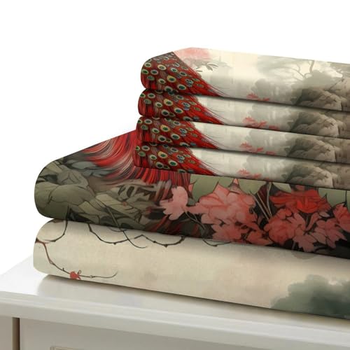 Housses de couette paon 200x200 microfibre pour lit double